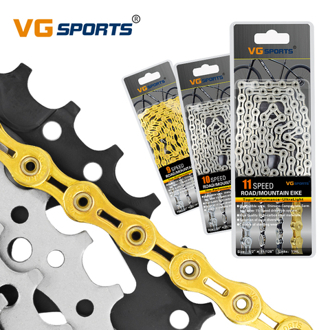 VG Sports 8 9 10 11 speed Bicycle chain silver bike chain half full hollow mountain road bike chains ultralight 116L gold 10s ► Photo 1/6