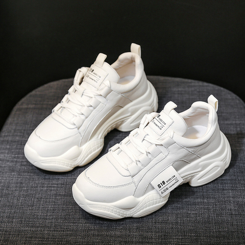 Platform Beige Warm Sneakers Women New Spring Autumn Shoes Women Fashion Thick Sole Comfortable Flats Lace-Up White Sneakers ► Photo 1/6