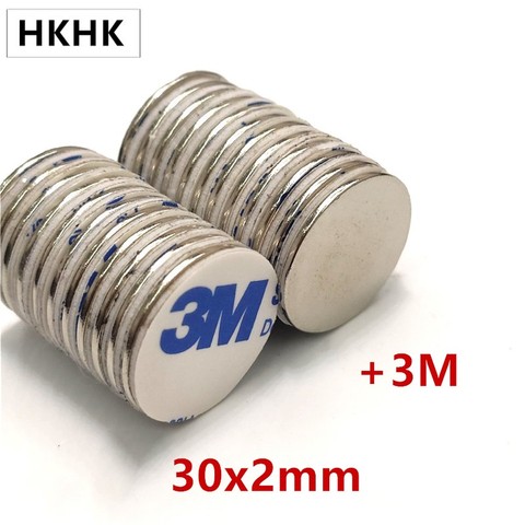 10/20pcs/lot Disk magnet 30x2 N52 Strong Disc NdFeB Magnet 30*2 Belt with 3M self - adhesive Neodymium Magnets for speaker ► Photo 1/6