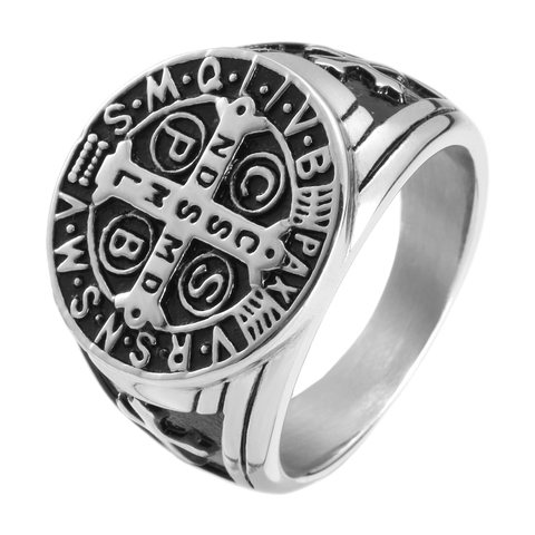 Support Dropship New Arrival 316L Stainless Steel Catholic Church Saint Benedict of Nursia Christianity Jesus Exorcism Ring ► Photo 1/6