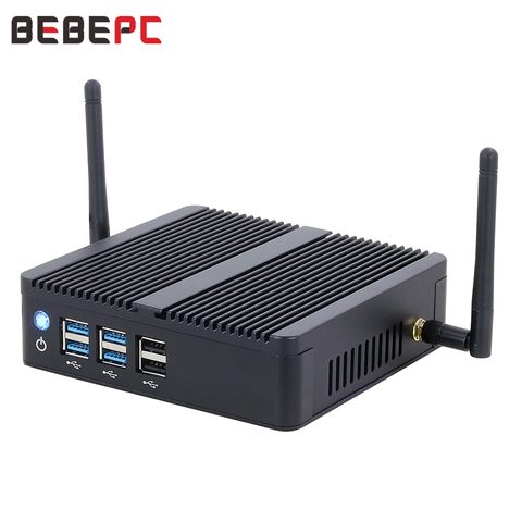 BEBEPC Fanless Mini PC Windows 10 Intel Core i7 i3 4005U i5 5300U 4200Y DDR3L WiFi HDMI 8*USB HTPC Office Mini Computer ► Photo 1/6