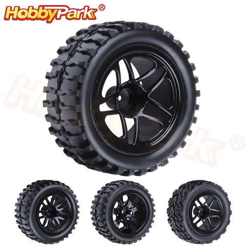 4Pcs Rubber RC Car Tires & Wheel Rim Hex 12mm For 1/10 Scale Monster HSP BRONTOSAURUS 94111 Redcat Volcano EPX Exceed Infinity ► Photo 1/6