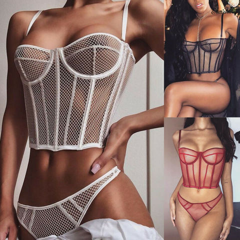 2Pcs Women Sexy Lingerie Set Fishnet Bra+G-string Sexy Underwear Lace Sleepwear Babydoll Female Hot Erotic Nightwear 2022 New ► Photo 1/6