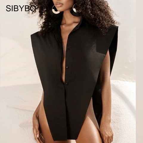 SIBYBO Designer Deep V-Neck Sexy Bodysuit Women Shirt Body Top Fashion Bodysuits Femme Basic Shirt Overalls Turn-down Collar Top ► Photo 1/6