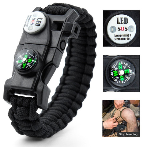 Outdoor Multifunctional Survival Bracelet Paracord Braided Rope Men Camping EDC Tool Emergency SOS LED Light Compass Whistle ► Photo 1/6