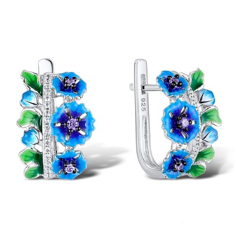 New Trendy Elegant Blue Enamel Blooming Flower Dangle Earrings for Women Cubic Zirconia Bridal Wedding Earrings Fashion Jewelry ► Photo 1/3