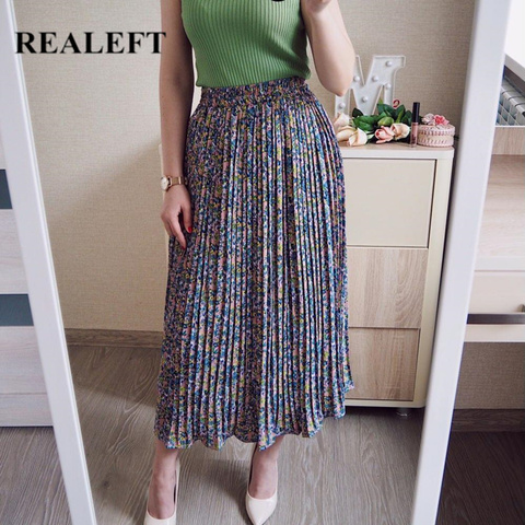 REALEFT Spring Summer New 2022 Elegant Floral Print Chiffon Tulle Long Pleated Skirts Women's High Waist Loose Chic Skirt Female ► Photo 1/6