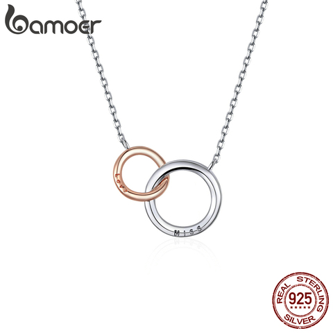 bamoer Double Circle Chain Necklace for Women Rose Gold Color 925 Sterling Silver Miss & Love Wedding Fine Jewelry BSN159 ► Photo 1/6