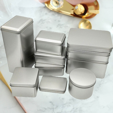Square Tin Storage Boxes Small Metal Container Silver Color Jewelry Keys Coins Wedding Candy Can Empty ► Photo 1/6