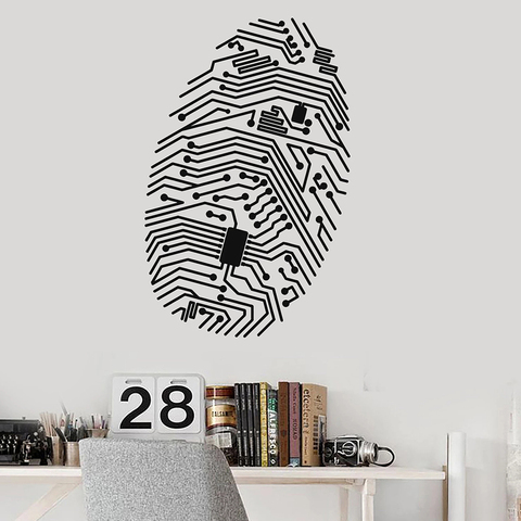 Creative Fingerprint Wall Decal Chip Computer Geek Security IT Vinyl Window Stickers High Tech Room Interior Decor Mural M284 ► Photo 1/1