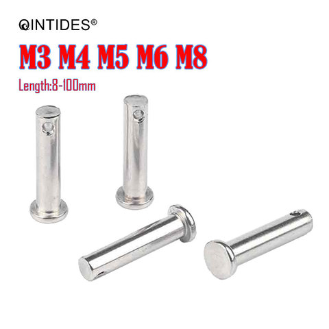 QINTIDES M3 M4 Clevis pins with head 304 stainless steel shaft flat head with hole pin bolt pin cylindrical pins ► Photo 1/4