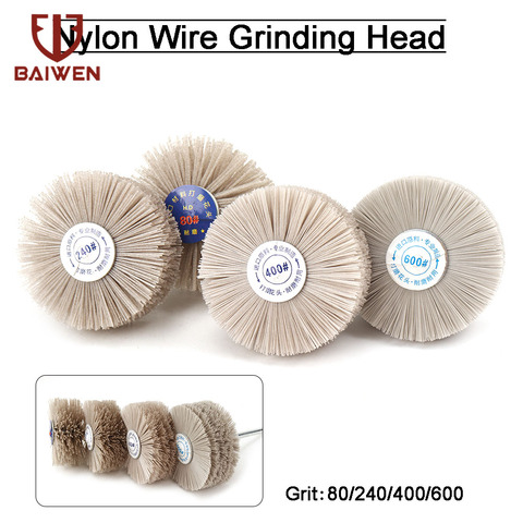 NEW 4pcs 80x30x6mm Abrasive Nylon Wheel Brush Woodwork Polish Grinder 80# 240# 400# 600# For Wood Furniture 1/4'' Shank ► Photo 1/6