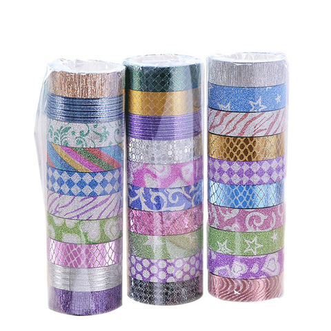 10 Pcs/set Washi Tape Set Glitter Color Japanese Stationery Scrapbooking Decorative Tapes Adhesive Tape Kawai Adesiva Decorativa ► Photo 1/6