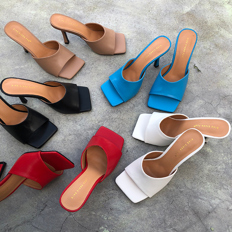 2022 New Summer Slippers Low Heels Slides Female Peep Toe Square Heel  Slipper Brand Sandals Women Slipper Big Size 41 Flip Flops