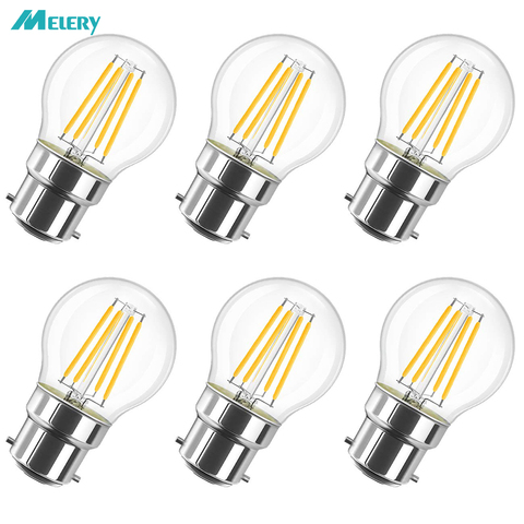 B22 Filament LED Light Bulb 4W Incandescent Bayonet Lamp G45 2700K Warm White Replacement 40W Rustic Clear Energy Class A+ 6PACK ► Photo 1/6