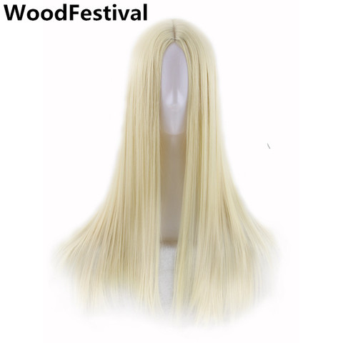 WoodFestival 9 Colors Women Long Straight Cosplay Wigs Blue Red Burgundy Silver Brown Black Blonde Heat Resistant Synthetic Wig ► Photo 1/6