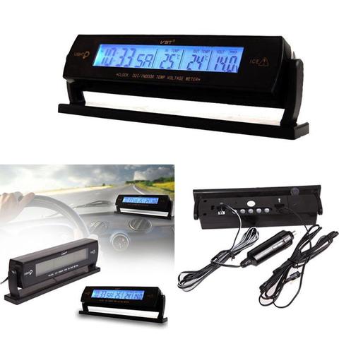 Auto Car Temperature Voltage Clock Digital LCD Thermometer Meter Monitor Alarm car accessories ► Photo 1/6