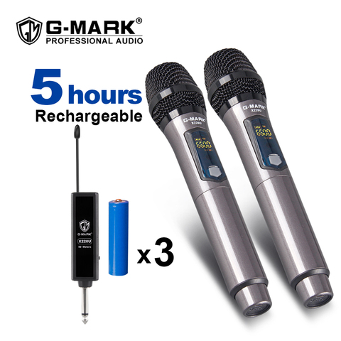 G-MARK X220U UHF Wireless Microphone Recording Karaoke microphone Handheld 2 channel lithium battery 50m receiving distance ► Photo 1/6