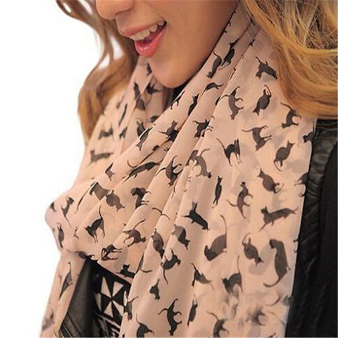 New Fashion Women Chiffon Colorful Printed Sweet Cartoon Cat Kitten Scarf Graffiti Style Shawl Girls Christmas Gift ► Photo 1/6