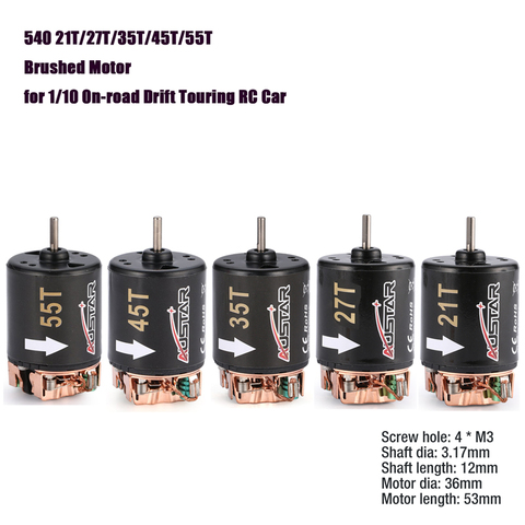 540 21T 27T 35T 45T 55T Brushed Motor for 1/10 On-road Drift Touring RC Crawler Axial SCX10 AX103007 90046 Traxxas TRX4 D90 MST ► Photo 1/6