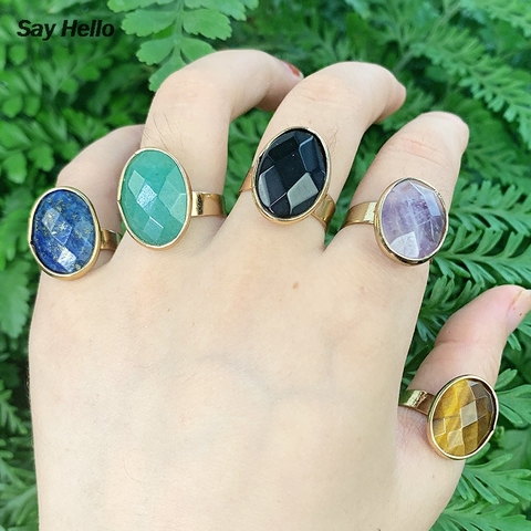 SAY HELLO 2*1.5cm Natural Stones Oval Lapis Lazuli Rings for Women Female Finger Rings Jewelry Ringe Adjustable Size Gifts K5783 ► Photo 1/6