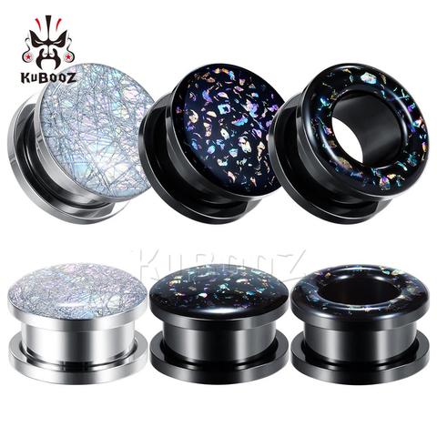 Kubooz Trendy Fashion Stainless Steel Black Phantasy Pattern Ear Piercing Plugs Body Jewelry Ear Tunnels Expanders One Pair ► Photo 1/6