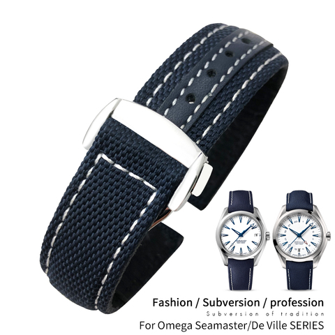 19mm 20mm Nylon Canvas Watch Strap For Omega Seamaster 300  AT150 Fabric Leather AQUA TERRA 150 Blue Watchband Deployment Buckle ► Photo 1/6