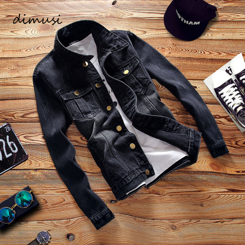 DIMUSI Spring Autumn Men's Denim Jacket Mens Trendy Fashion Bomber Thin Ripped Denim Jacket Male Cowboy Jeans jackets Clothing ► Photo 1/6