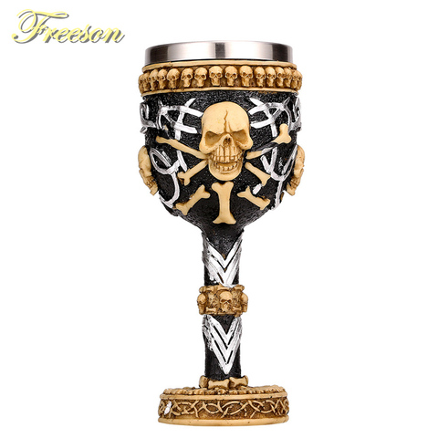 Skull Resin Stainless Steel Goblet 200ml Gothic Wine Glass Horrible Cocktail Glasses Whiskey Cup Pub Bar Drinkware Dropshipping ► Photo 1/6