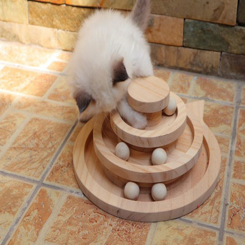 2/3 layers Cat Turntable Wooden Pet Cat Toys Cat Interactive Game Toys Pet Smart Track With Balls Funny Kitten Toys Pet Supplies ► Photo 1/6