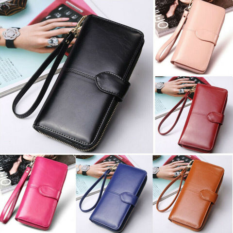 7 Colors Women's Long Leather Clutch Solid Wallet Large Capacity Purse Card Holder Zipper ► Photo 1/6