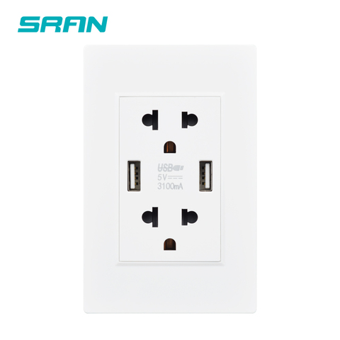 SRAN US standard universal power socket，dual socket with usb 5V2.1A output for charging,  home flame retardant PC panel 118mm*76 ► Photo 1/6