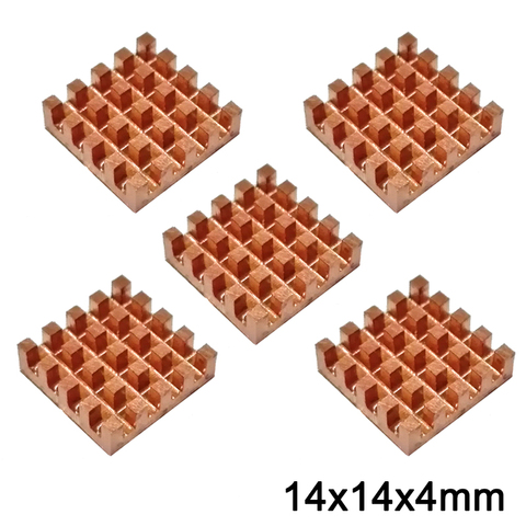 5pcs Pure Copper Mini Heat Sink Memory RAM Adhesive Back Cooling For VGA MOS GPU IC Chipset Radiator Cooler Heatsink 14x14x4mm ► Photo 1/5