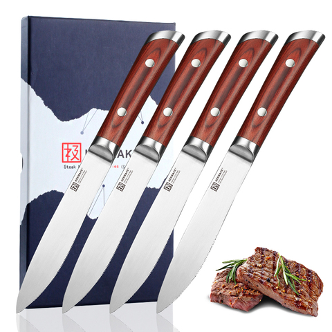 Sunnecko Keemake 4pcs Steak Knives Set Gift Box German 1.4116 Steel Blade Restaurant Kitchen Cutlery Chef Sets Dinnerware ► Photo 1/6