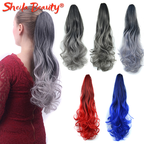 Ombre Grey Drawstring Ponytail Long Wavy Curly Overhead Ponytail Clip in Hair Extensions de cabello Natural Synthetic Hairpieces ► Photo 1/1