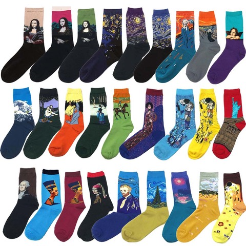 Men Cotton Retro Abstract Oil Painting Art Socks Shout Modern Van Gogh Starry Night Happy Oil Painting Skateboard Sock ► Photo 1/6