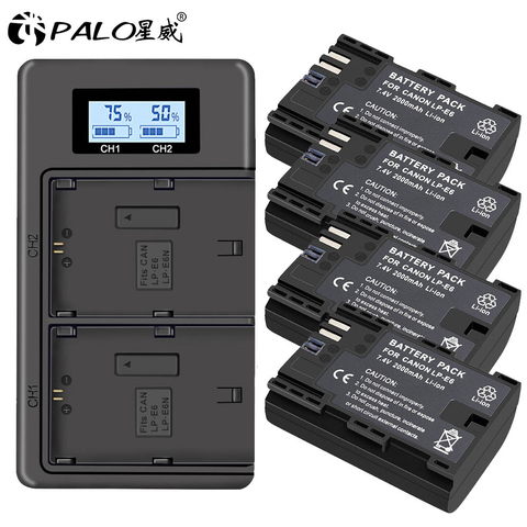 4x LP E6 LPE6 LP-E6 E6N Battery 2000mAh + LCD Dual Charger For Canon EOS 5DS R 5D Mark II 5D Mark III 6D 7D 80D EOS 5DS R Camera ► Photo 1/6