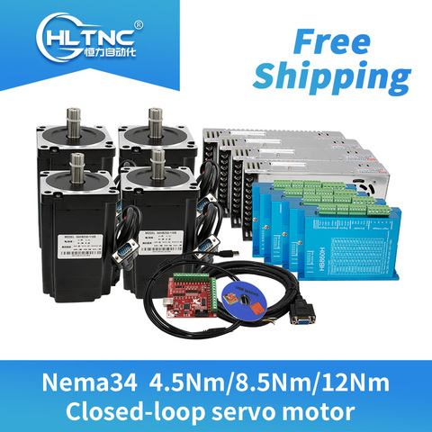 Free shipping 4 set Nema34 Closed-Loop stepper Motor 6A 4.5N.m/8.5Nm/12Nm+2-Phase & HBS860H Hybrid Driver +400w60v power For CNC ► Photo 1/6