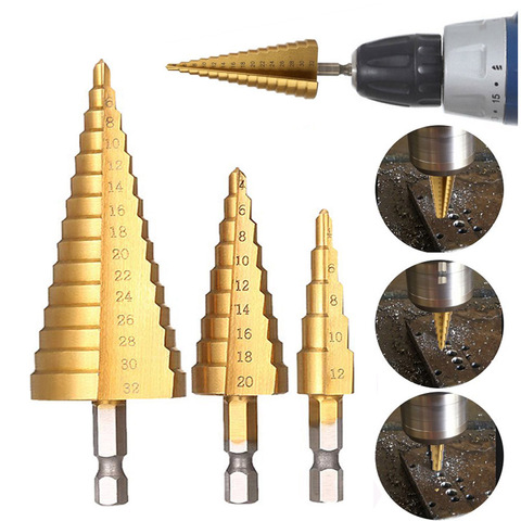 HSS Titanium Coated Step Drill Bit Drilling Power Tools for Metal High Speed Steel Wood Hole Cutter Cone Drill 4-12 4-20 4-32 mm ► Photo 1/6