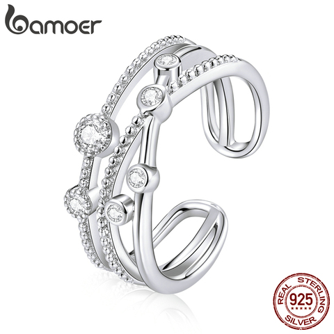 bamoer 925 Sterling Silver Shining Stars Finger Rings for Women Vintage Stackable CZ Rings Band Silver Fine Jewelry BSR162 ► Photo 1/6