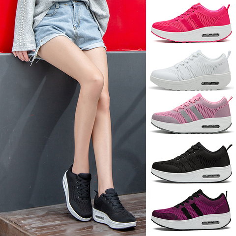 Summer Swing Shoes Platform Wedge Sneakers Woman Lace-up Increase Height Breathable Women Toning Shoes Thick Sole Sneaker Sports ► Photo 1/6