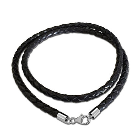 3mm 4mm Mens Womens Black Braided Genuine Leather Cord Stainless Steel Lobster Clasp Chain Rope Necklace DIY Jewelry 50/60/70cm ► Photo 1/3