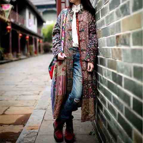 Women Spring Autumn Patchwork Long Coat Trench outwear Ladies Loose Stand Collar Vintage Retro Overcoat 2022 ► Photo 1/6