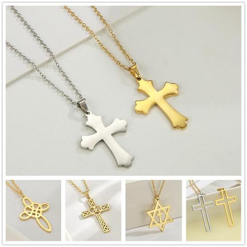 Skyrim Cross Necklace for Women Men Stainless Steel Gold Color Christian Jesus Amulet Initial Chain Necklaces Jewelry Wholesale ► Photo 1/6