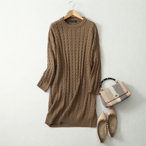 Women's 85% Silk 15% Cashmere Crew Neck Long Loose Type Pullover cableknit Sweater Top  LY004 ► Photo 1/6