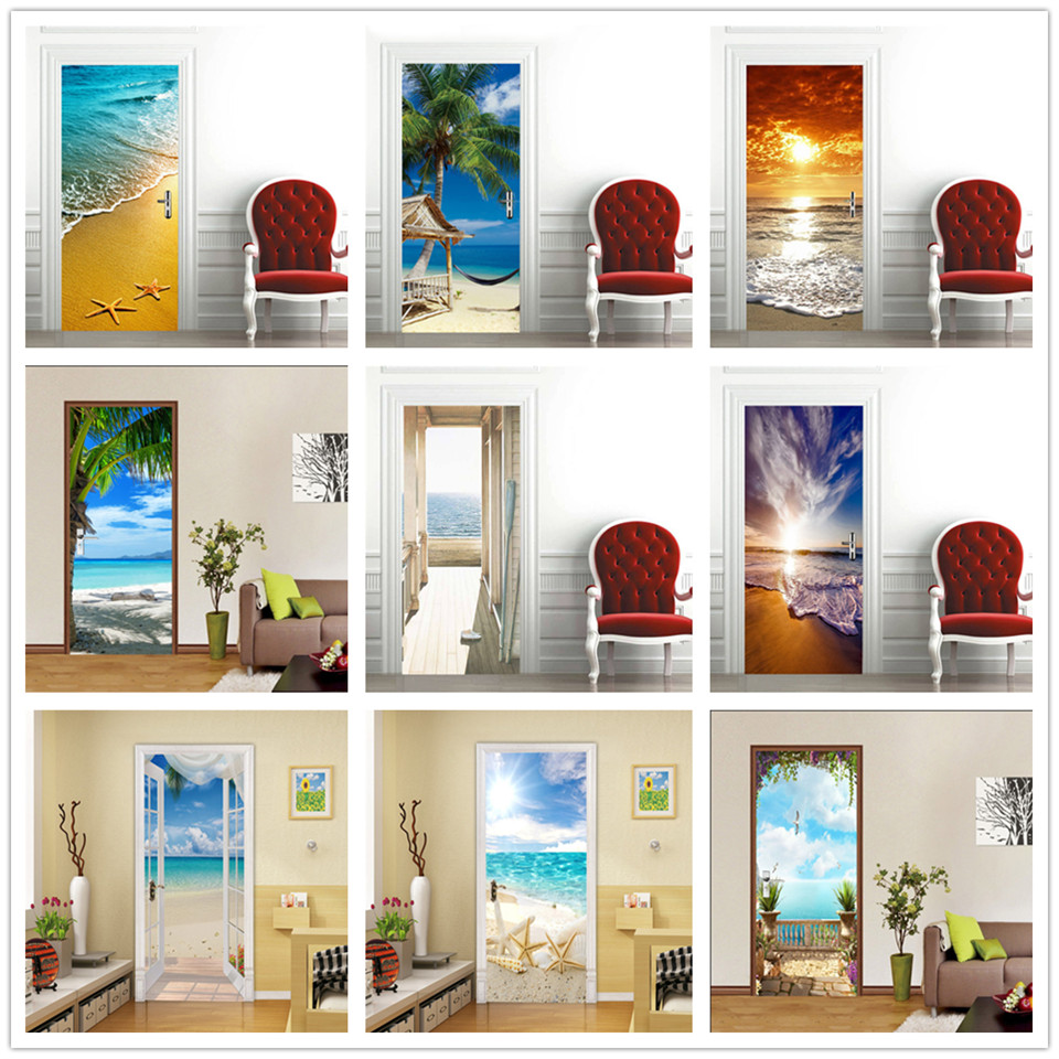 US 3D Door Wall Sticker Decal Self Adhesive Anti Water Mural Scenery Home Decors 