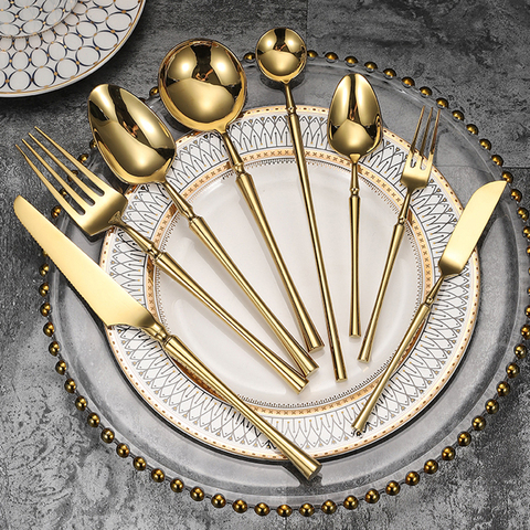 304 Stainless Steel Gold Dinnerware Set Unique Cutlery Mirror Polish Silverware Dinner Knife Fork Spoon Tableware Set ► Photo 1/6