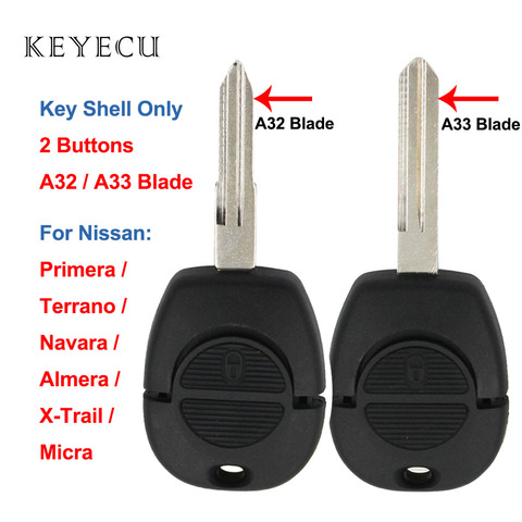 Keyecu Remote Car Key Shell Case 2 Buttons for Nissan Primera Micra Terrano Navara Almera X-Trail with Uncut A32 A33 Blade ► Photo 1/6