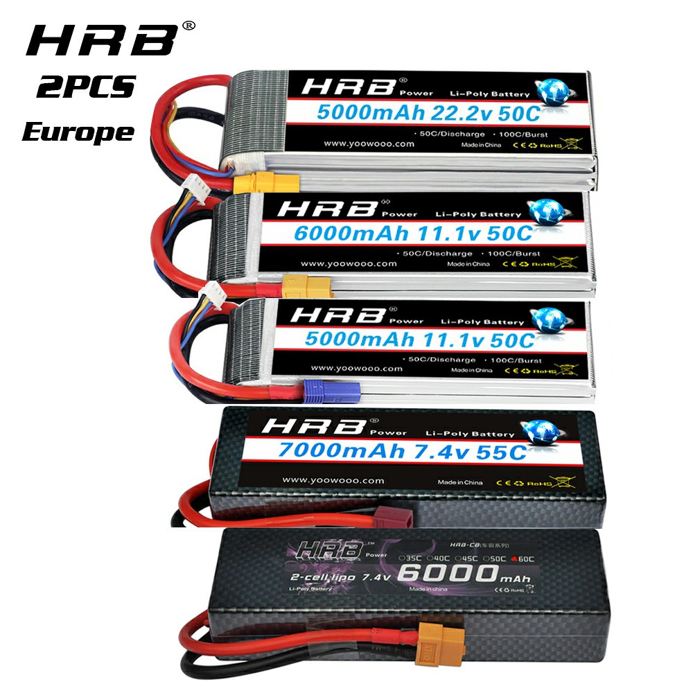 2PCS HRB 22.2V 4000mAh 6S Battery 60C EC5 for RC Helicopter Airplane Boat Truck