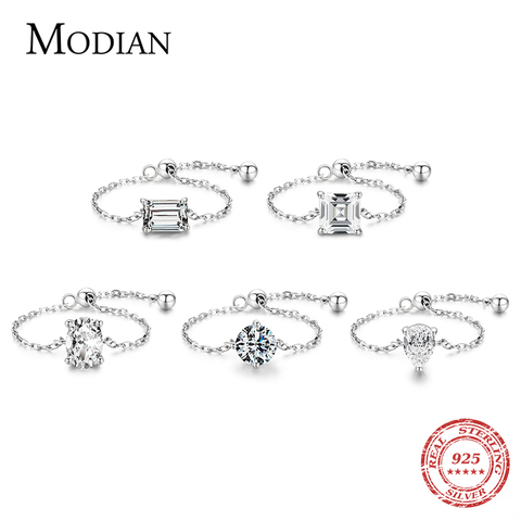 Modian 5 Style Clear CZ Link Chain Ring Trendy 925 Sterling Silver Adjustable Charm Gold Color Rings For Women Wedding Jewelry ► Photo 1/5